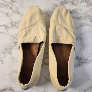 Classic Toms Sz 9 NaturL Canvas Cream Slip-ons Leather in-sole